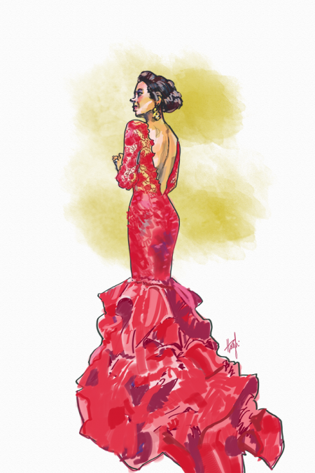 Ballroom Judge standing female figure in red ballroom dress